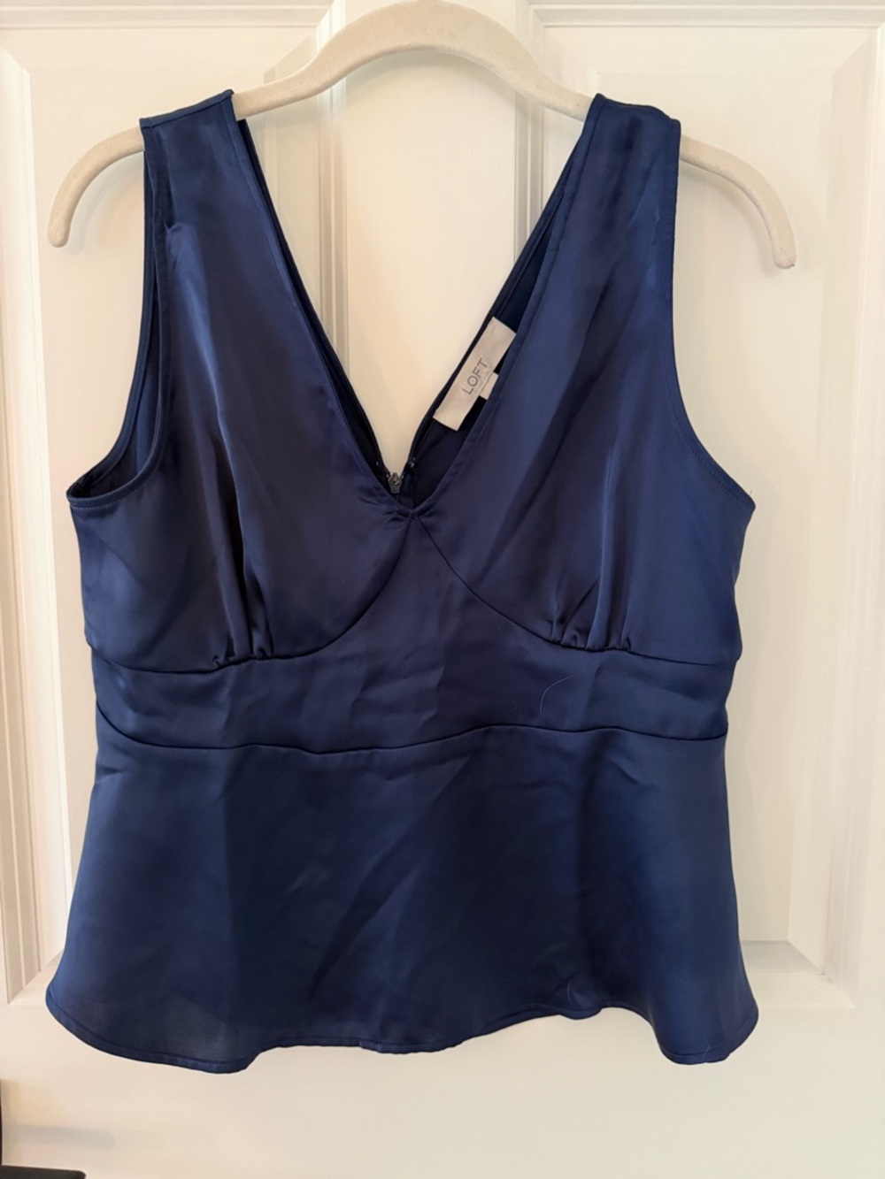 LOFT Satin V-Neck Peplum Tank in Navy Blue